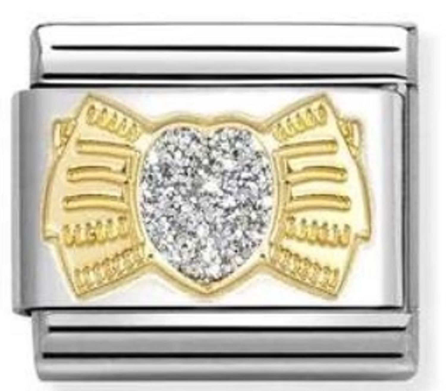 Charms Nomination Link 18K zawieszka charms Kokardka z brokatową emalią 030220 25.jpg